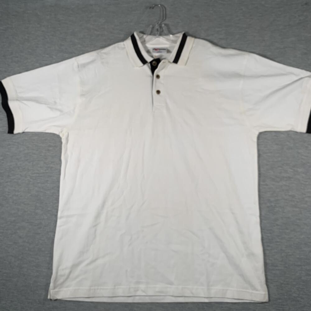 Chase Authentics Polo Shirt Mens XL White Black Collar 100% Cotton Short Sleeve